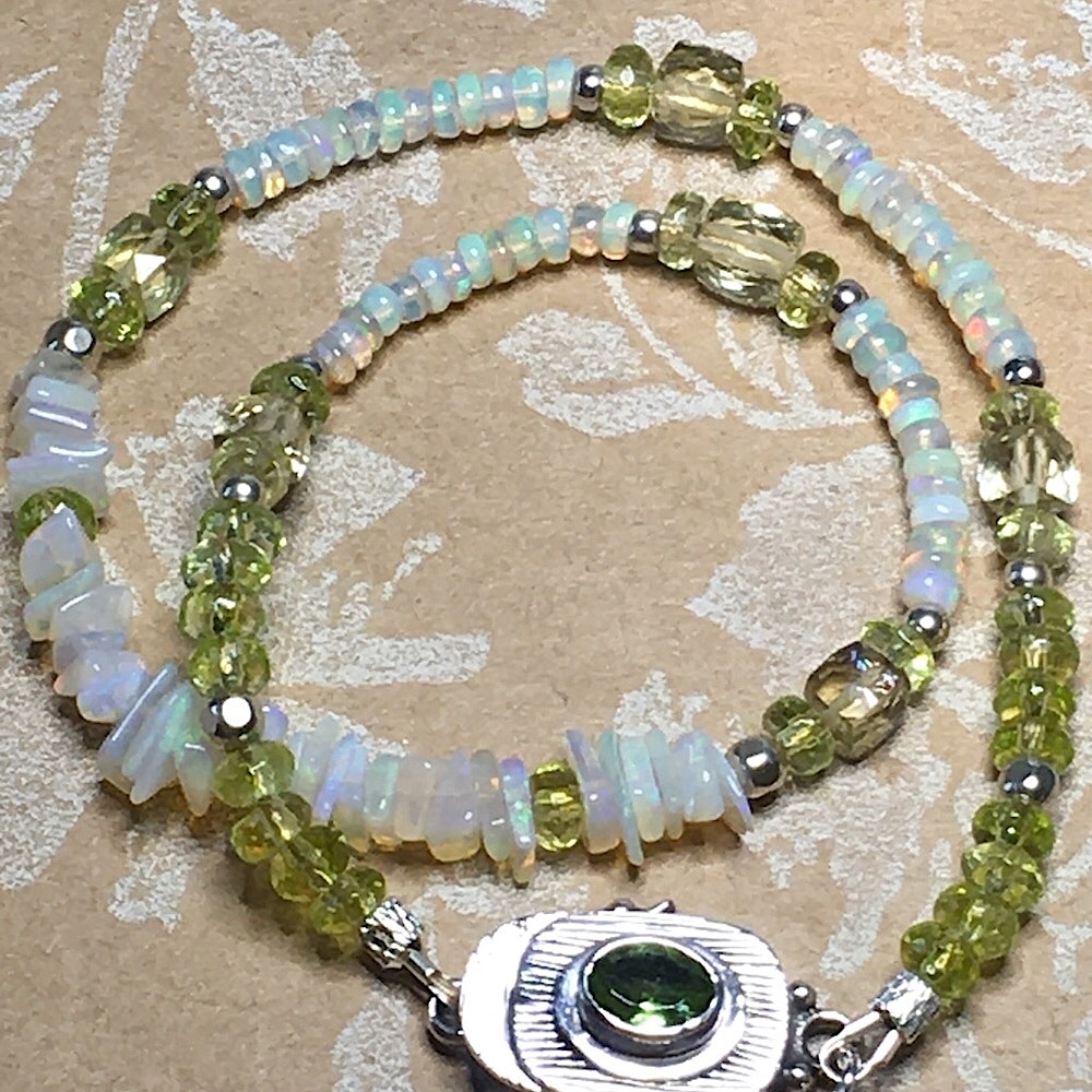 SALE Elegant Sterling Sterling, Opal & Peridot Double Wrap Bracelet OOAK